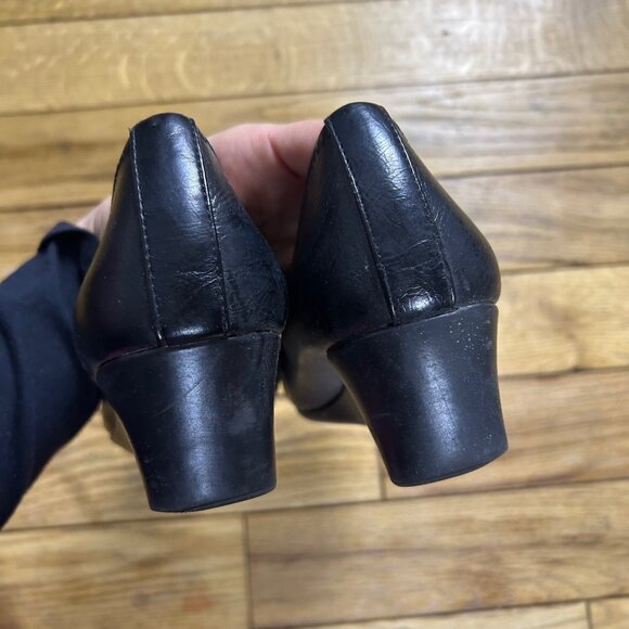 LifeStride Black Faux Leather Square Toe Buckle Wedge Heels - Picture 5 of 6